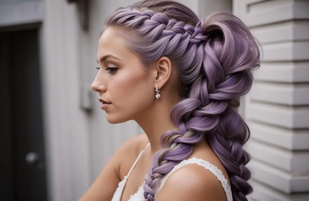 Double Purple Mermaid Braids on Lila Hair Color