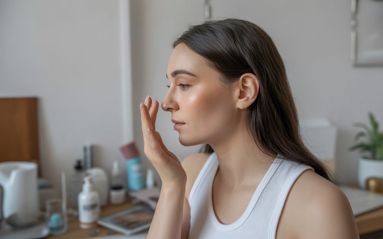 Woman Skincare routine at home