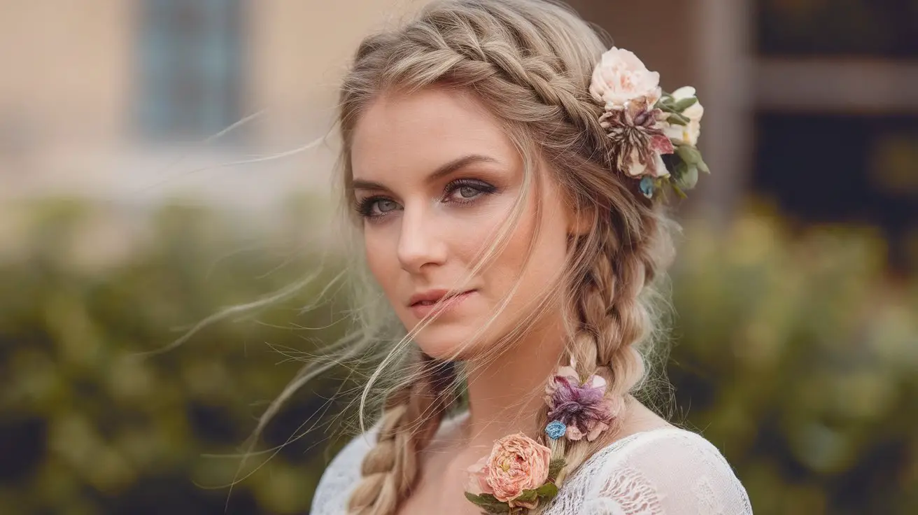 Dutch Braided Hair with Flowers