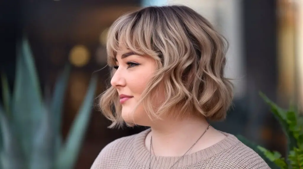 Brown Blonde Hair Short Waivy Haircut Round Face