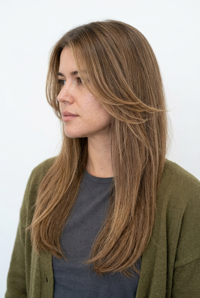 Face-framing layers on long hair