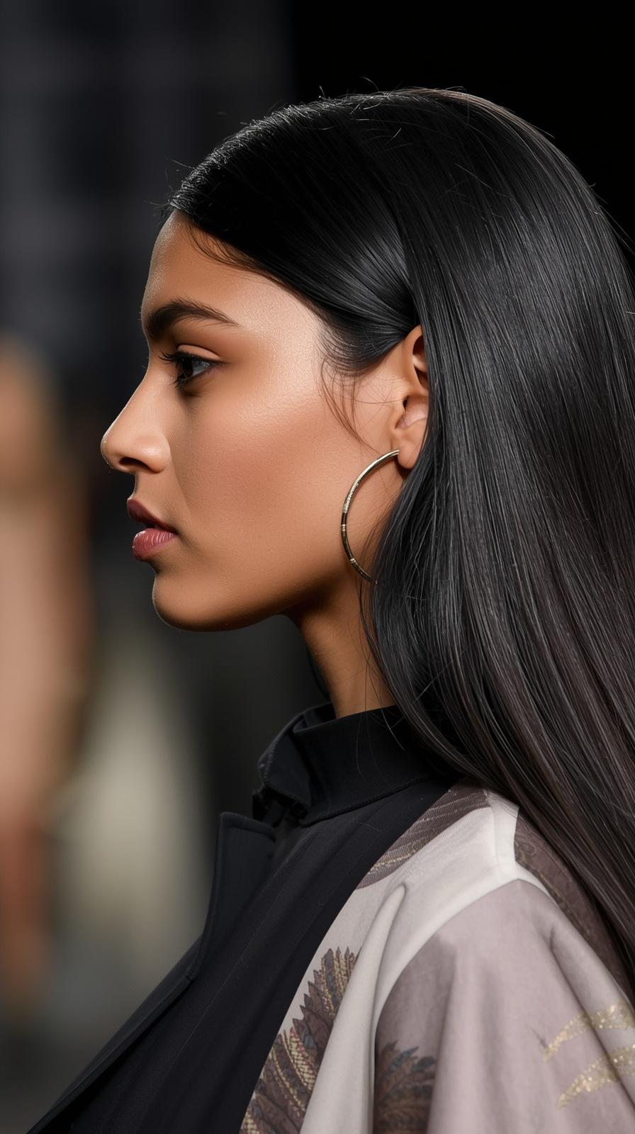 Fashion parade female model with thin straight fine hair showcasing the best haircuts for women