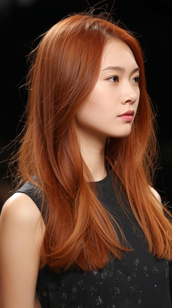  Fashion parade female model with vibrant reddish-blonde Clairol Nice'n Easy hair color