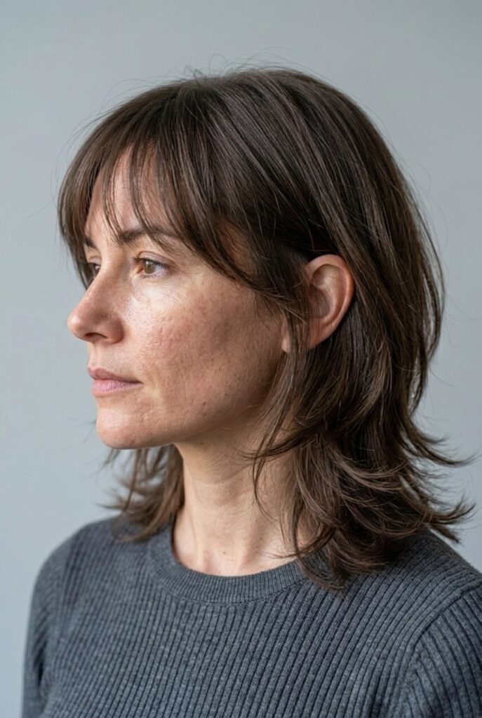 Feathered layers with see-through bangs