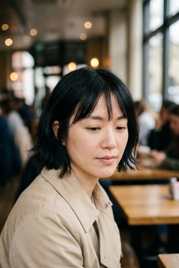 French bob haircut with wispy bangs for a youthful look
