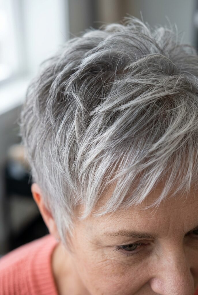 Frosted gray pixie with white textured tips