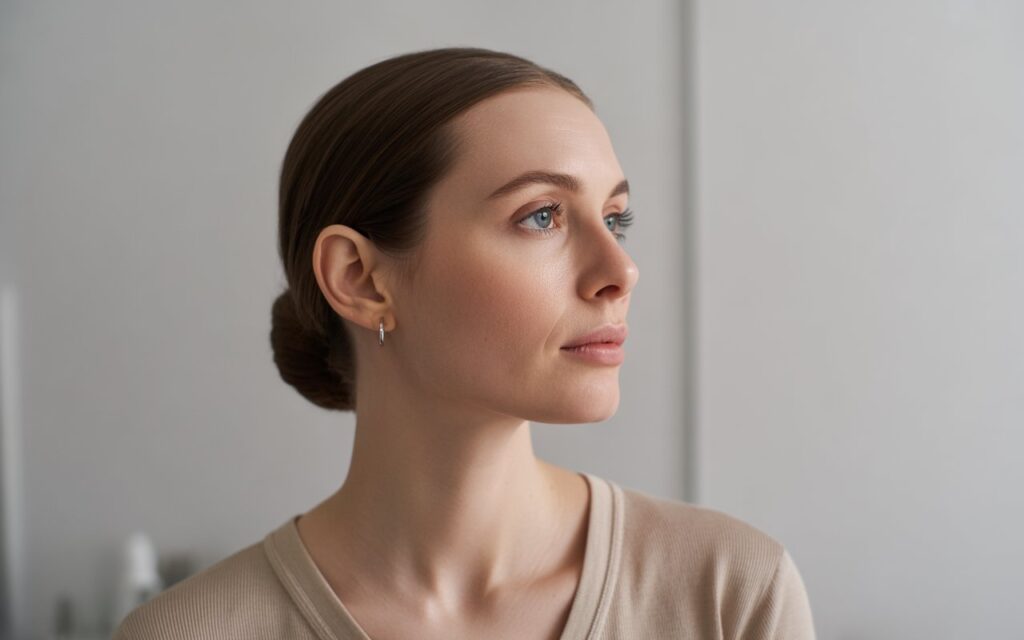 Woman with French Anti-Aging Skincare Routine