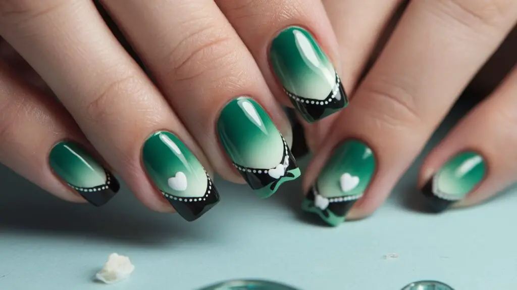 Green Hearts Nail Design