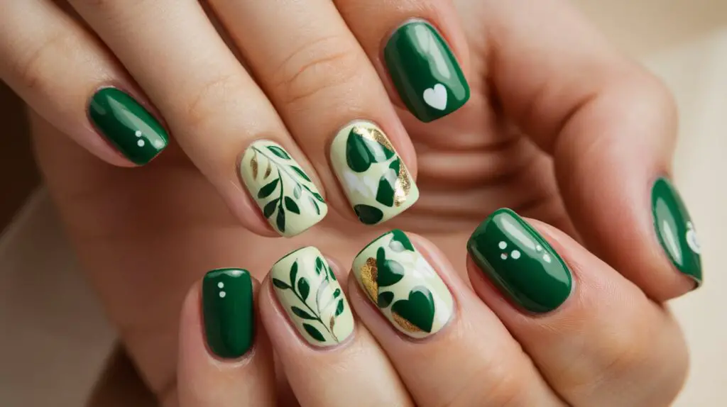 Green Leaves Nail Design