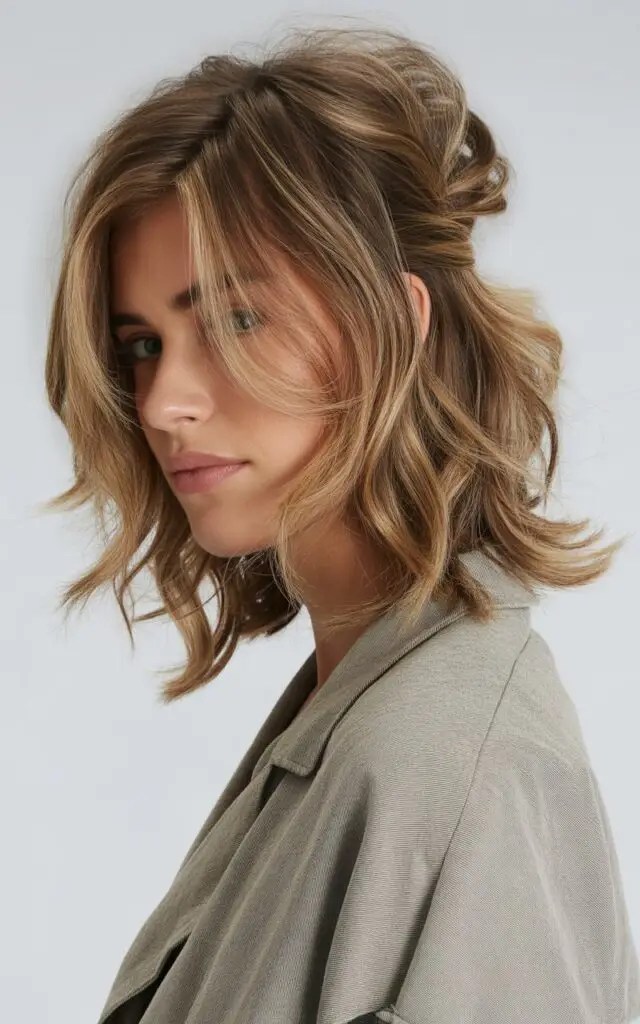 Half-Up Shag Style on Medium Length Hair