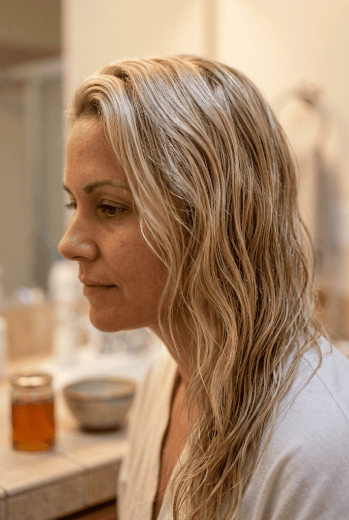 Honey Masks for Subtle Brightness Soft bright blonde hair after a honey mask treatment