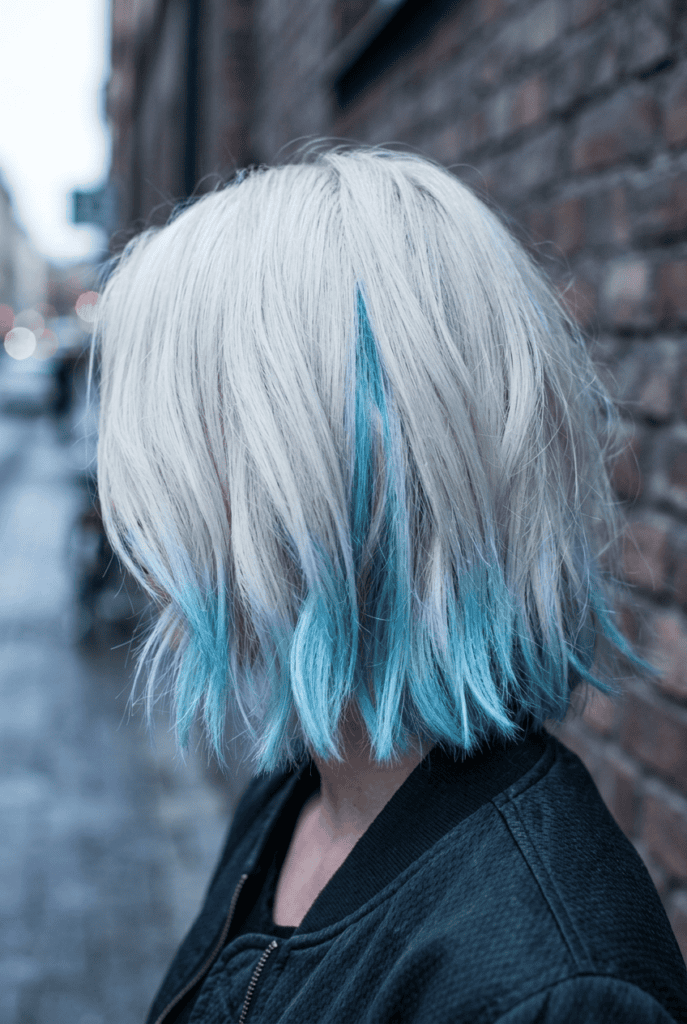 Icy Blue Accents Icy blue highlights on pale blonde hair ends