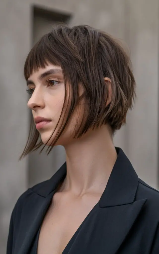 Inverted Shaggy Bob with Face-Framing Bangs for Diamond Face