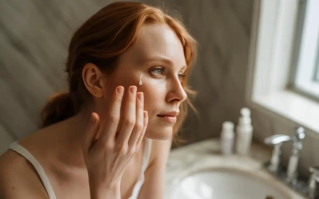 Woman Skincare routine at home