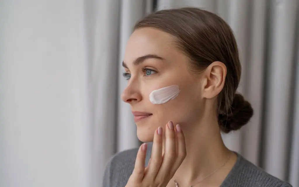 Woman with French Anti-Aging Skincare Routine