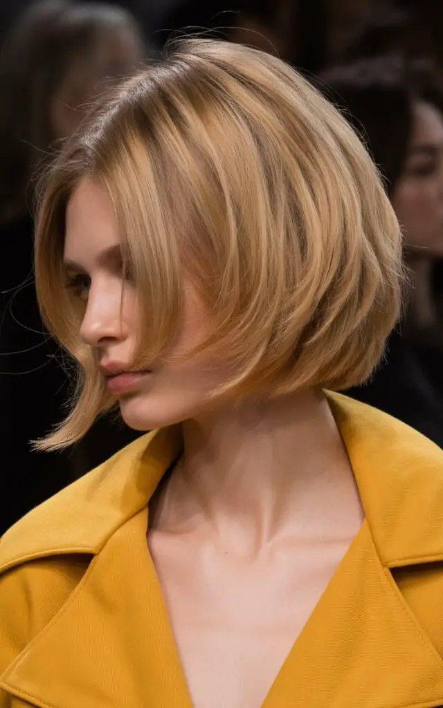 Layered Bob haircut with textured movement and dimensional layers creating volume