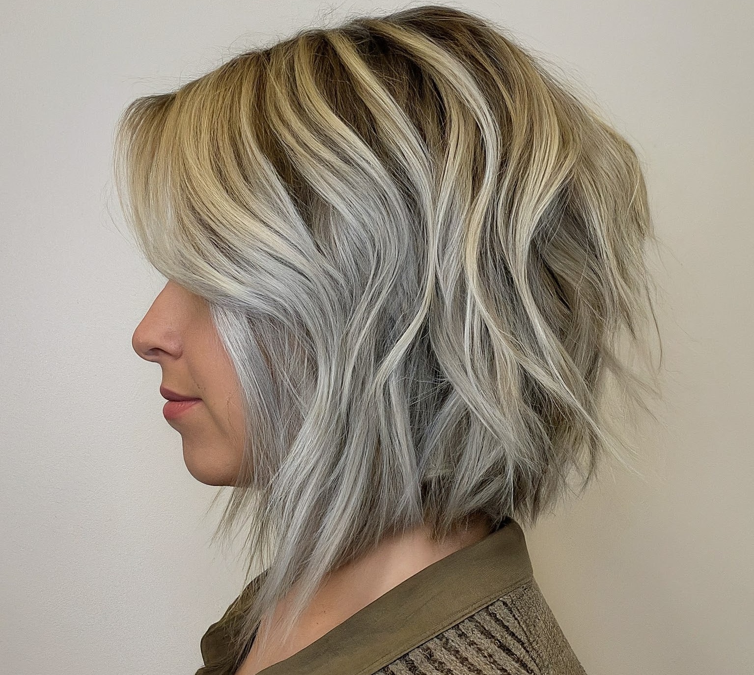 Layered Haircut Ice Blonde Hair