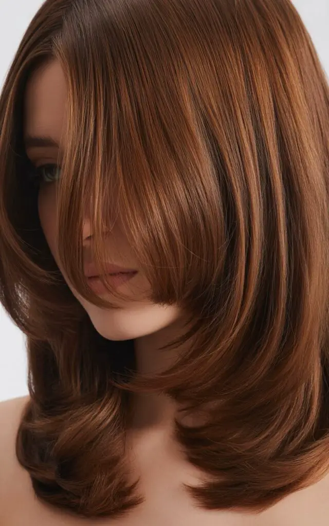 Long Blunt Cut hair below shoulders showing Volume and Thickness with internal layers
