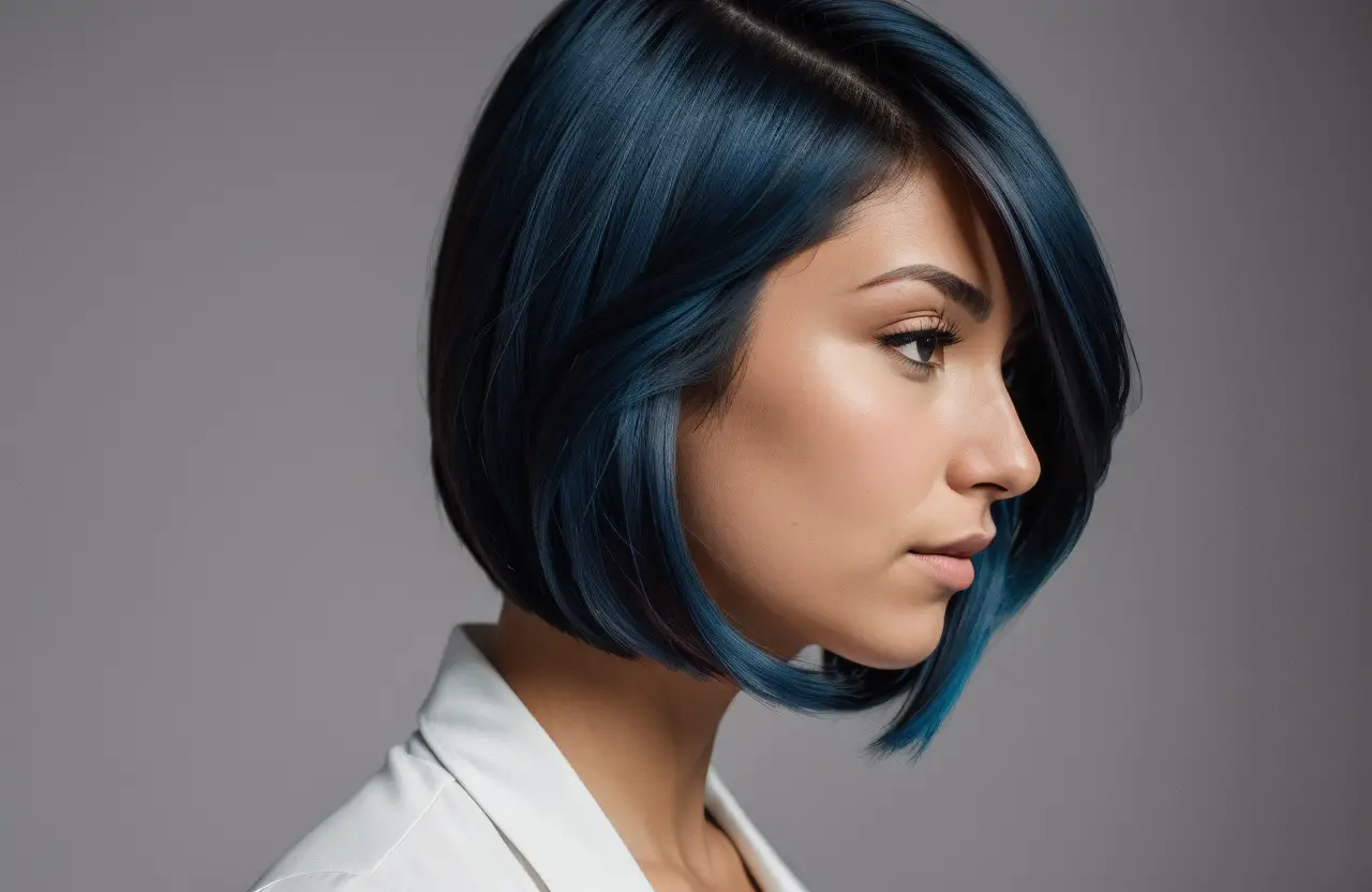 Long Bob with Blue Hair Color