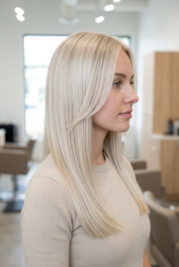 Long layered glass hair with a smooth glossy finish
