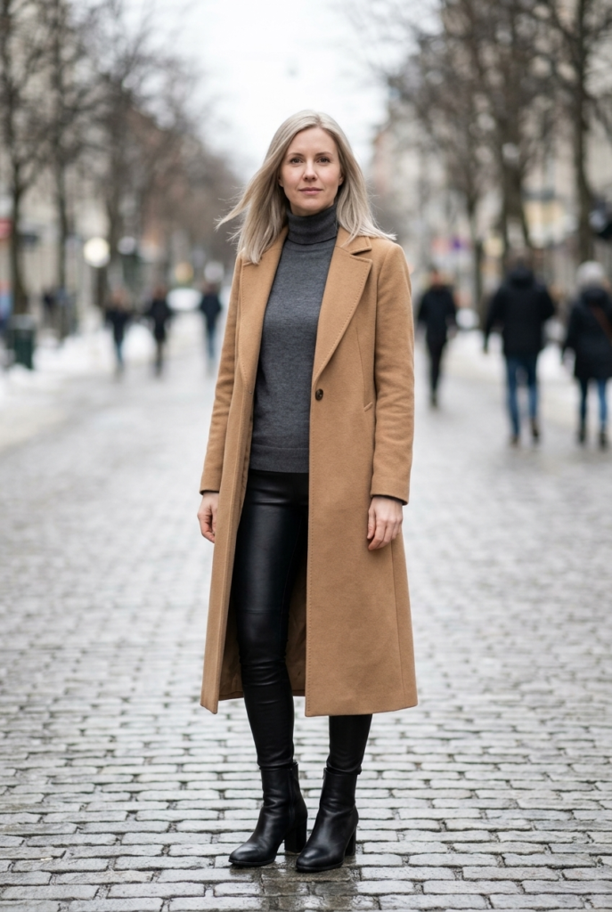 Longline Coat and Heeled Boots