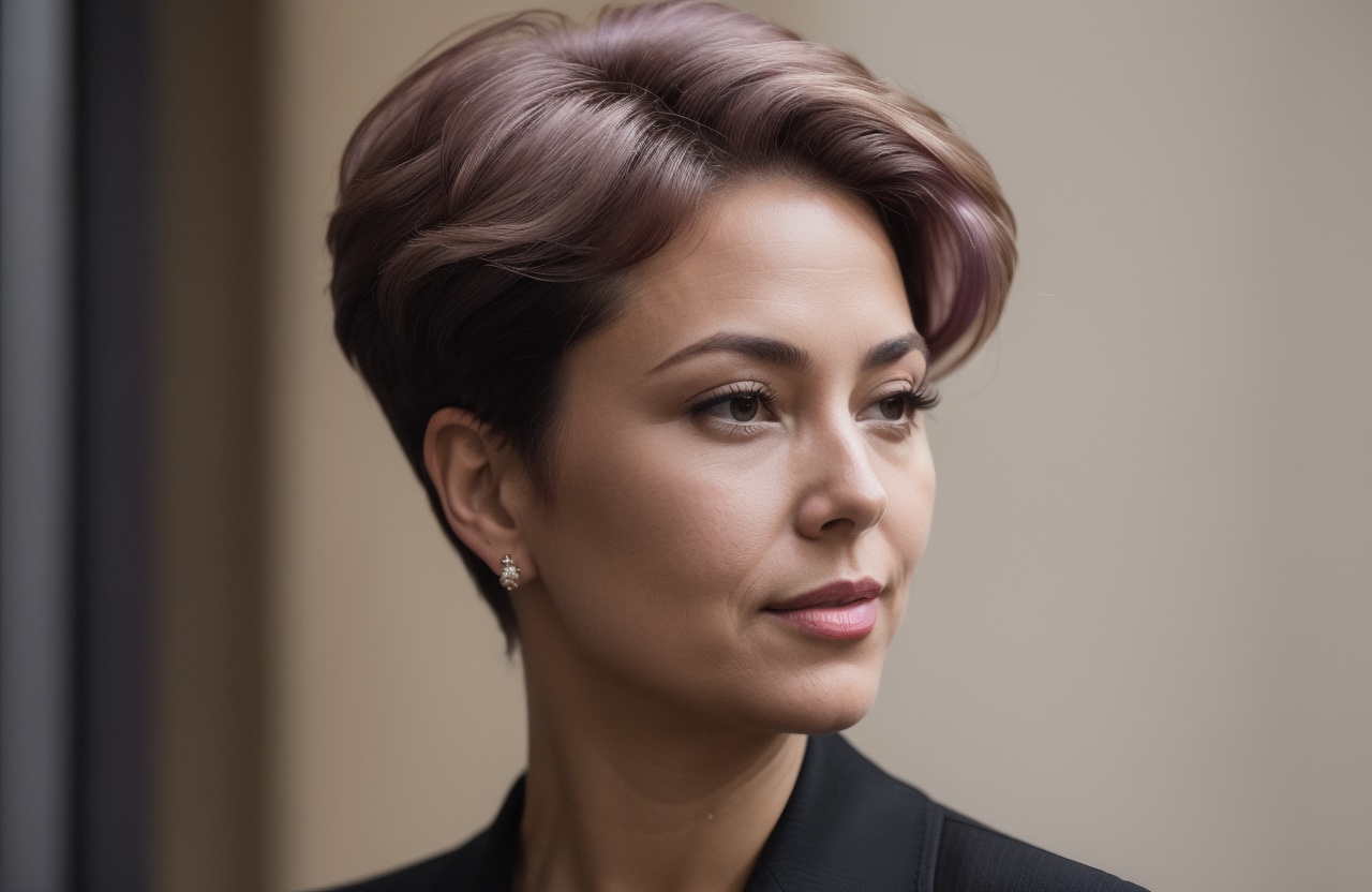 Mature Woman short Haircut and Amethyst hair color