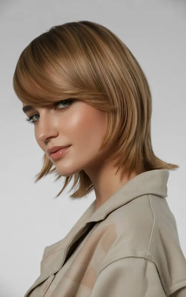 Medium Length cut with Side-Swept Bangs