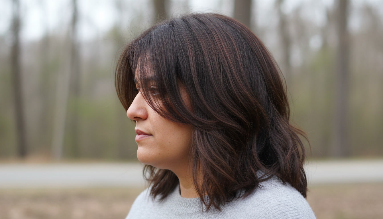 Medium-length hairstyle on a round or full face