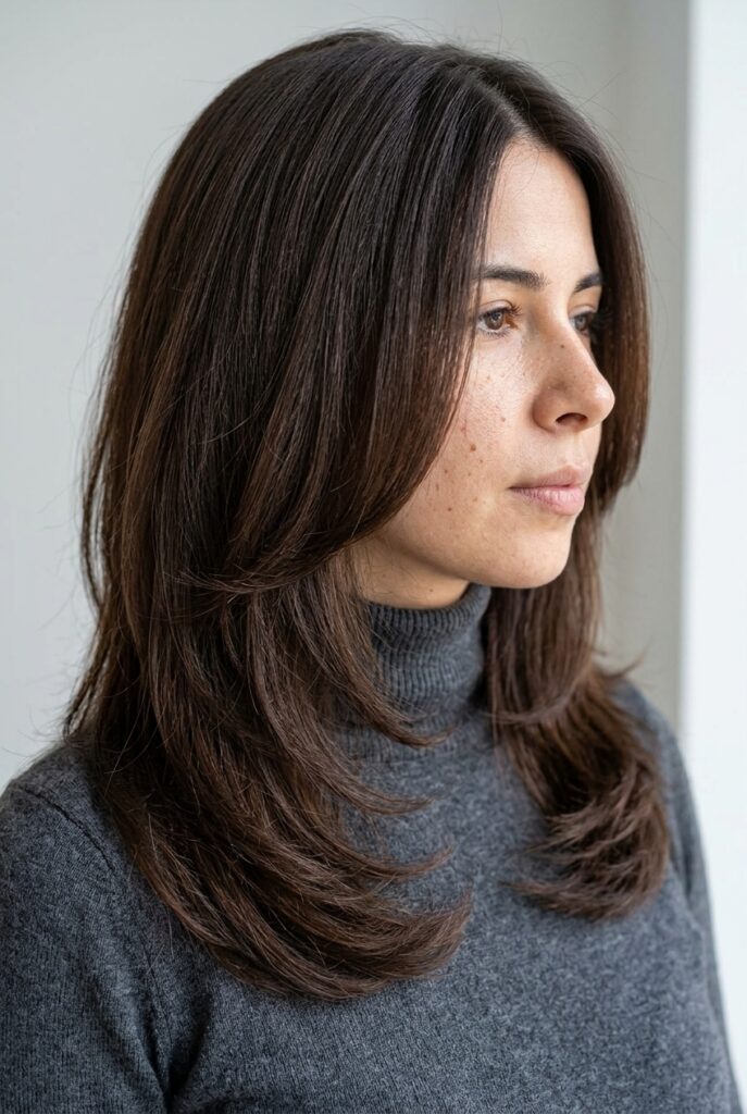 Medium length layered cut with center part