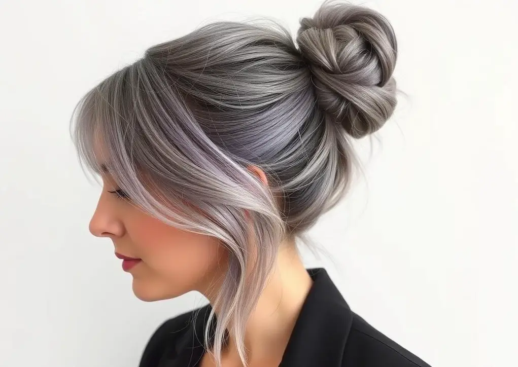 Messy Bun Gray Hair