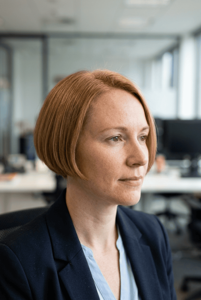 Micro bob haircut cut short above the jawline near ear length