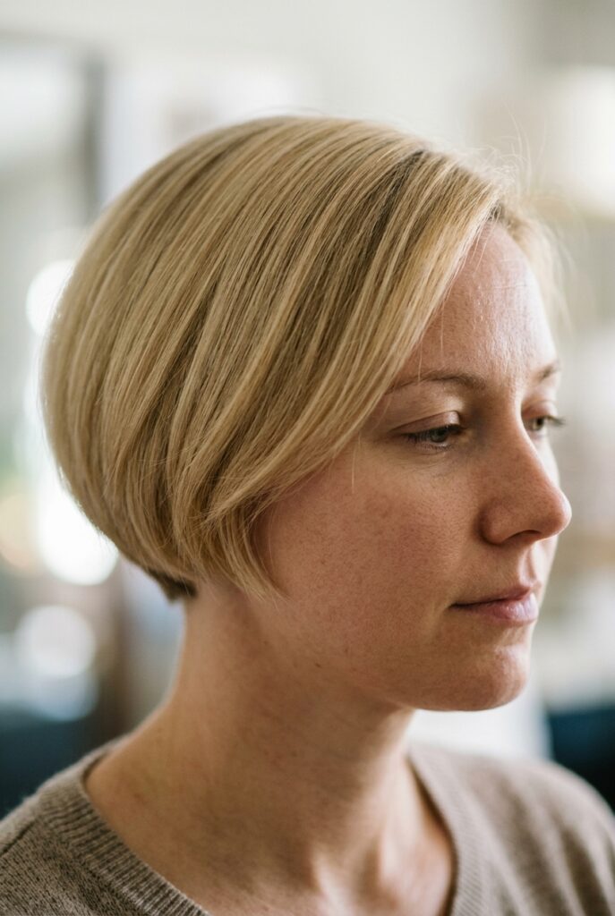 Micro bob haircut for fine hair above the jaw
