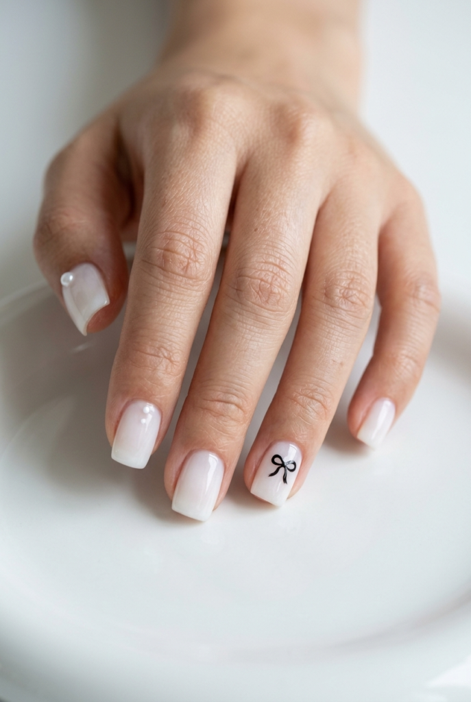 Milky White With Micro Nail Art Milky White With Micro Nail Art