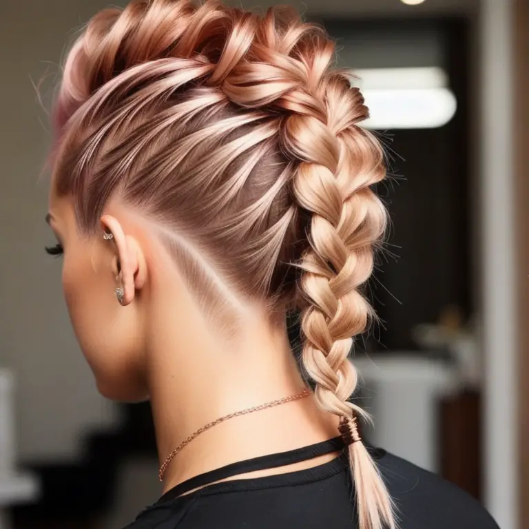 Mohawk braid on Rose Gold hair color