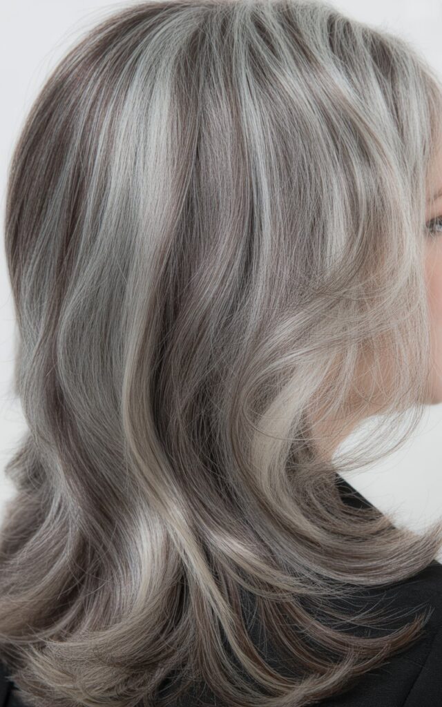 Natural Gray Hair blend When Growing with Highlights and Lowlights for a Multi-Tonal Blend
