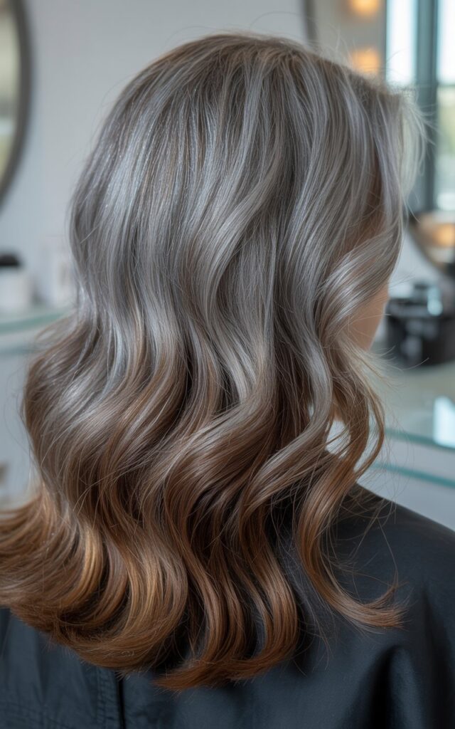 Natural Gray Hair blend When Growing with a Semi-Permanent Toner or Gloss