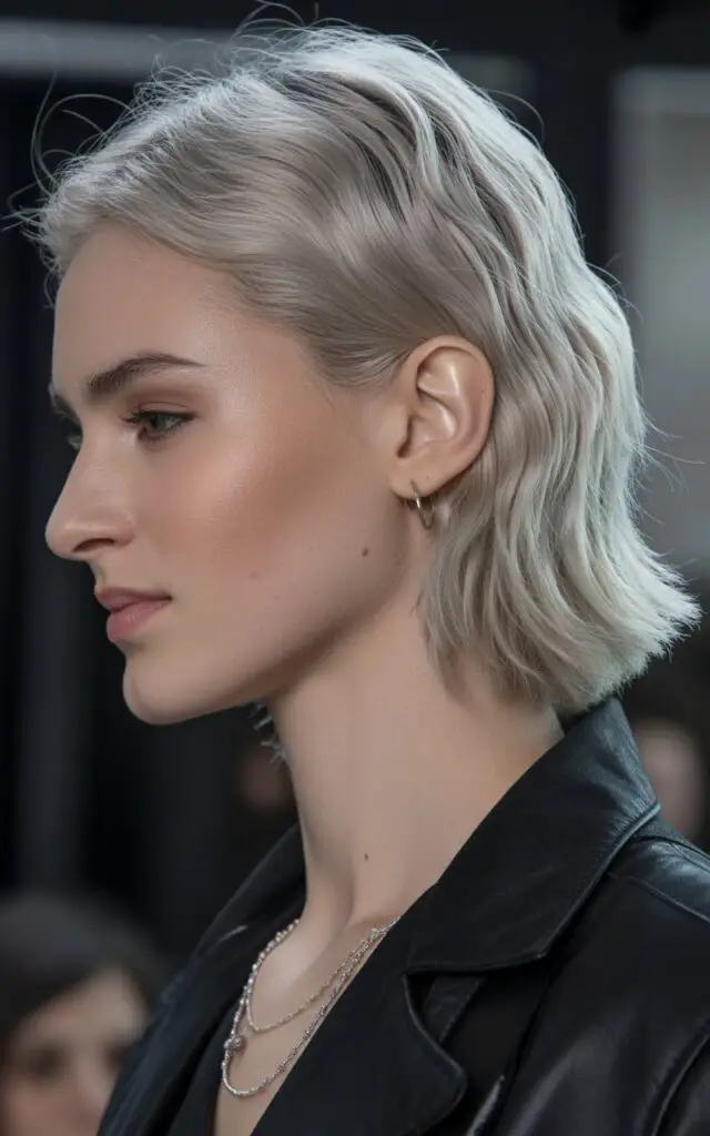 Natural Gray hair bright platinum highlights