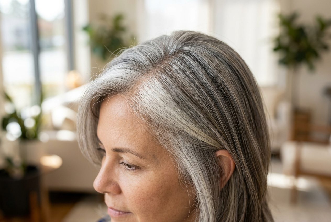Natural gray blending with silver white and taupe strands