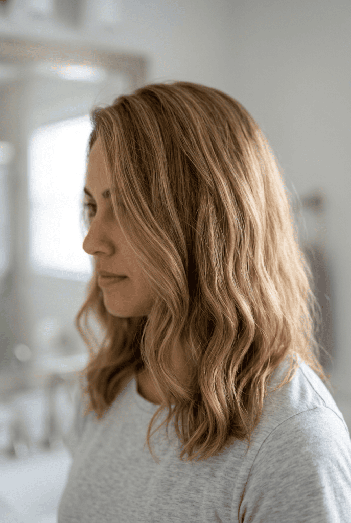 Naturally smooth wavy hair after air drying with serum