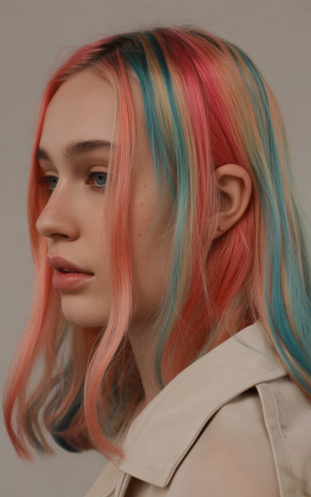 Peekaboo Highlights with Vibrant Colors hair dye