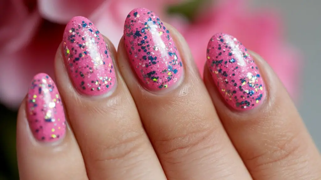 Pink Glitter Almond Nails