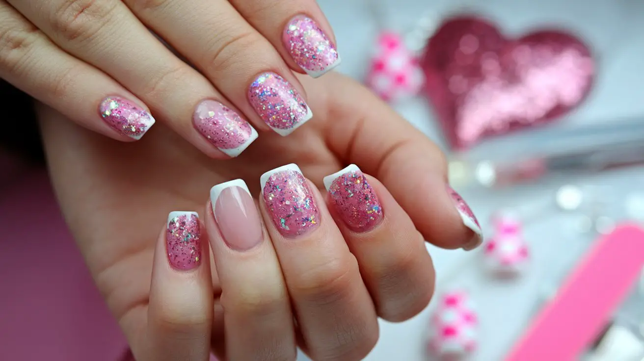 Pink Glitter Nails