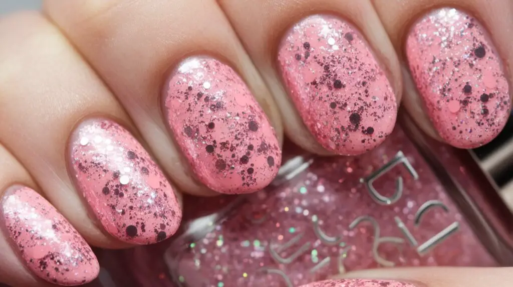 Pink Golden Glitter Nails