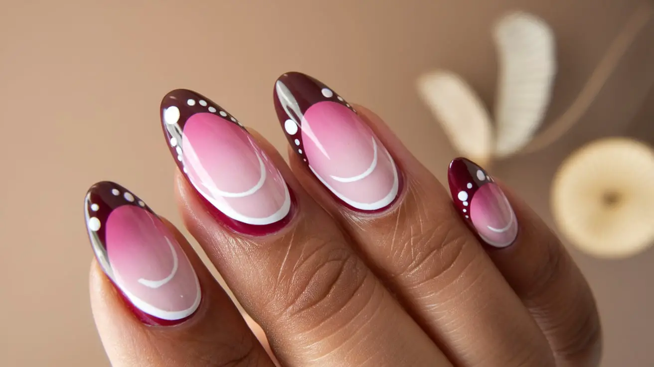 Pink Red Oval Almond Shaped Nail Designs For Black Women