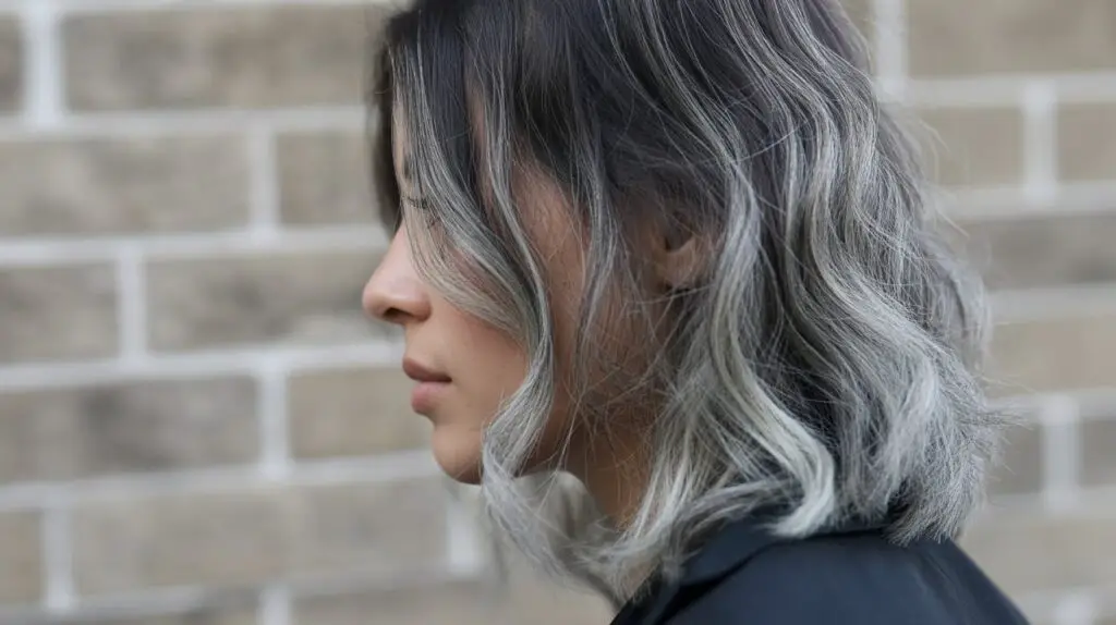Gray Hair balayage on dark hair