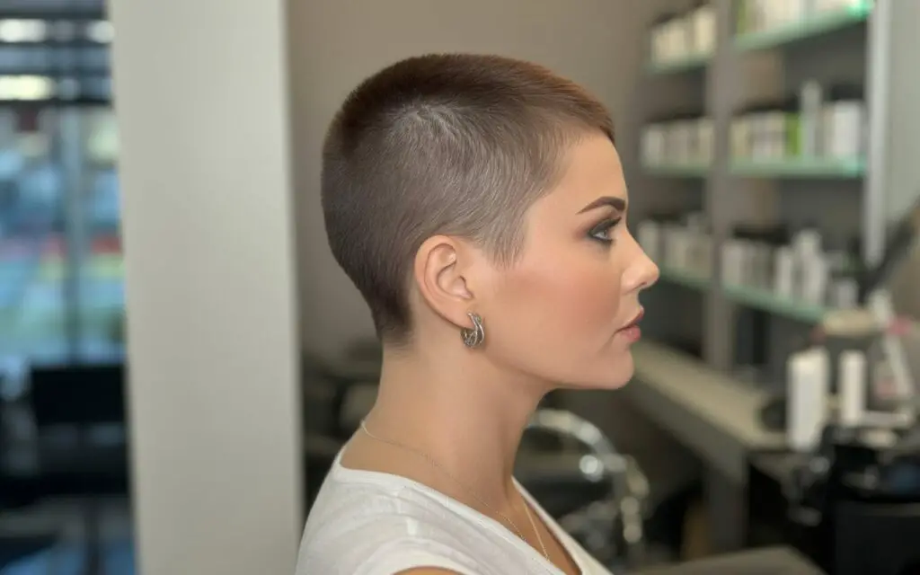 Woman with Very Short Haircut with Shaved Side