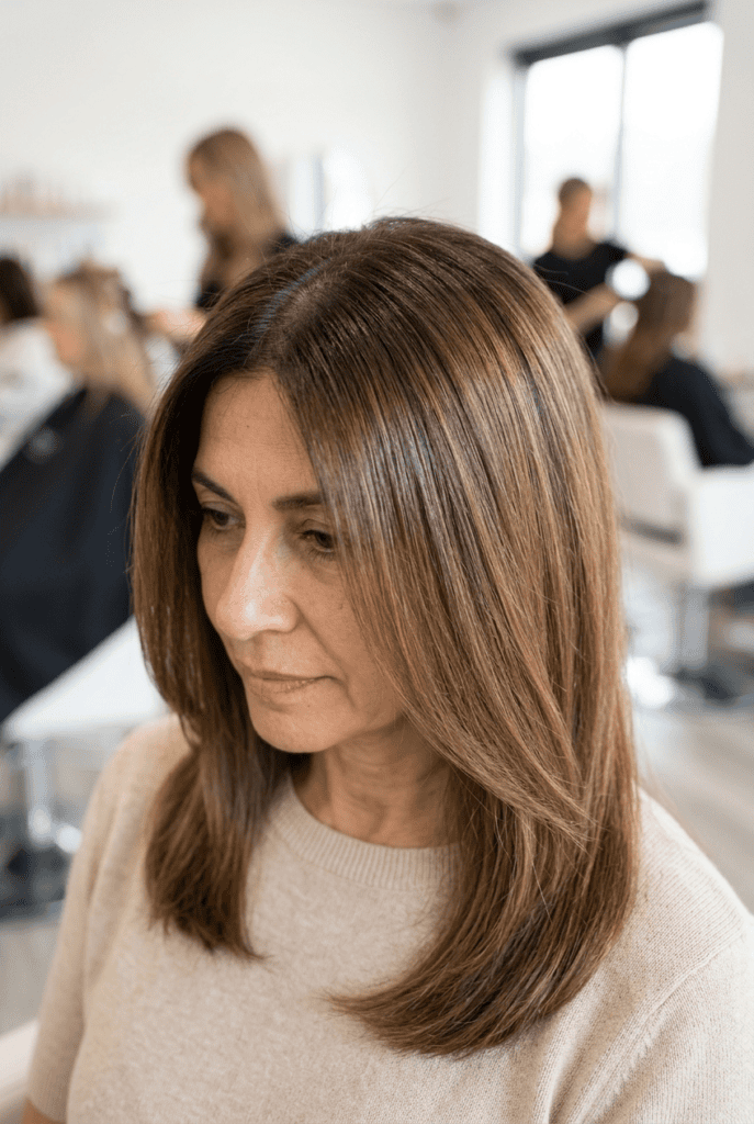 Root Smudge with a Gloss Refresh Close up of soft root smudge blending into glossy hair color