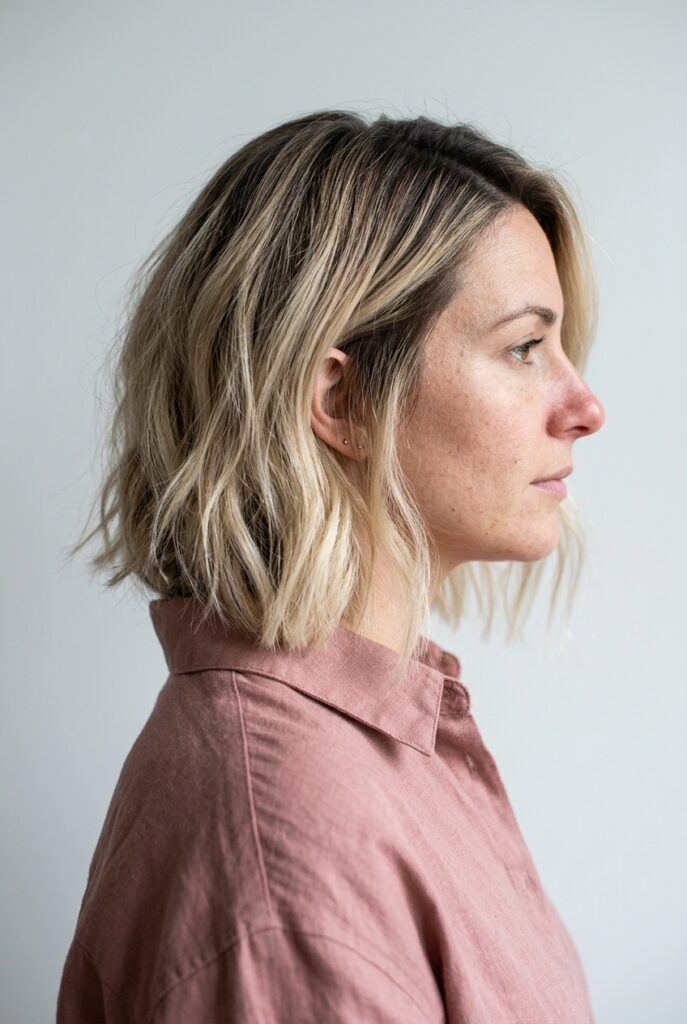 Rooted vanilla blonde lived-in hair color