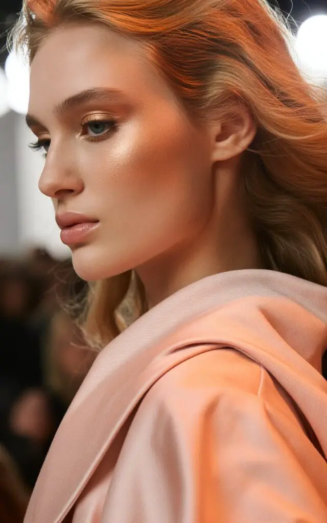 Rose Gold and Peachy Tones highlights with soft romantic delicate metallic quality