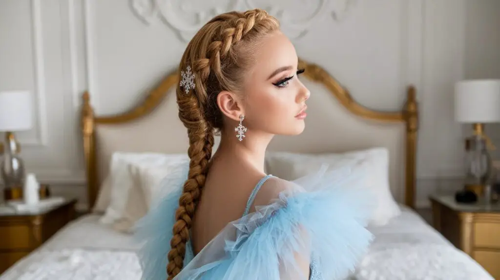 Russian teenage girl with honey blonde hair in a French braid